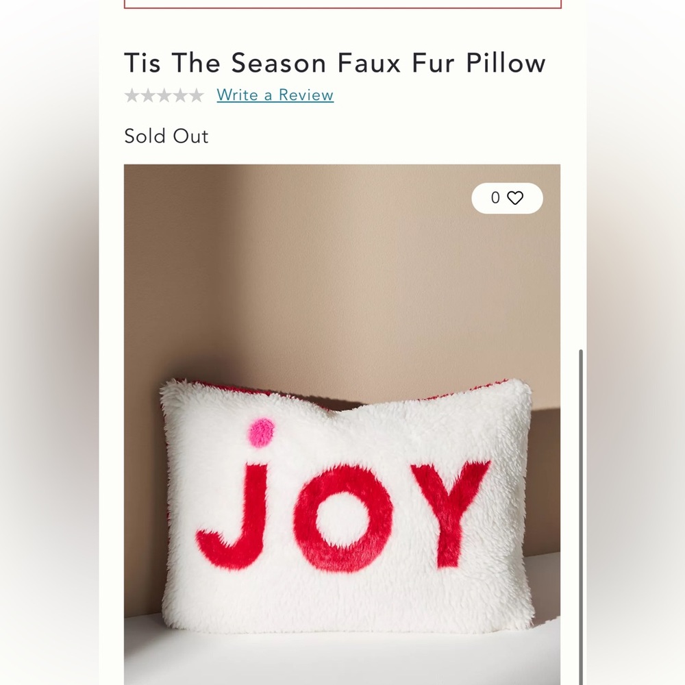 Anthropologie “Tis the Season” faux fur pillow “Joy” “Joie”